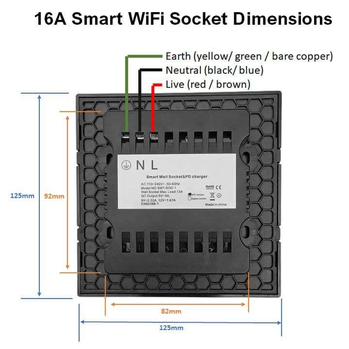 Smart Wall Socket Switch | 4x4 SA 3pin 16A Charger | Wi-Fi Tuya Smart Life