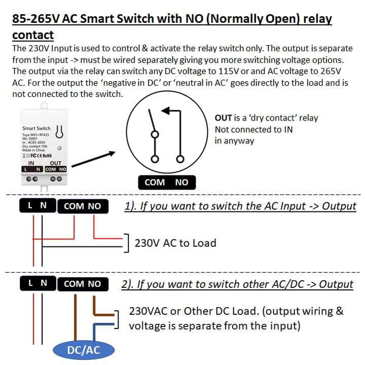 Smart Switch Basic 10A with 433Mhz Remote Control Option | 230V AC Input | Wi-Fi Tuya Smart Life