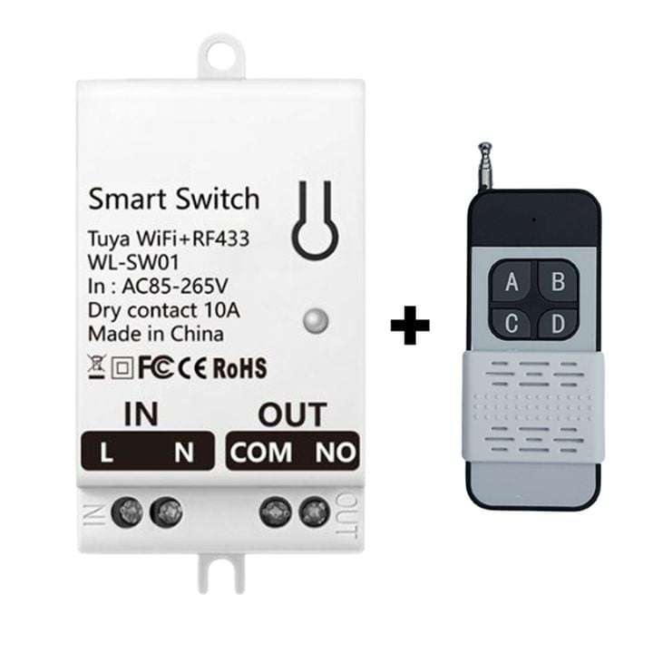 Smart Switch Basic 10A with 433Mhz Remote Control Option | 230V AC Input | Wi-Fi Tuya Smart Life