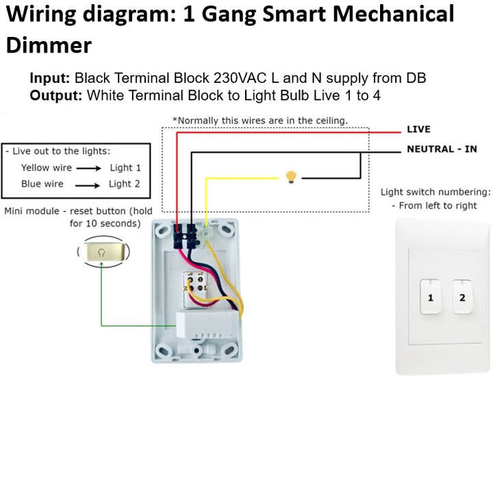 Smart WiFi Mechanical Light Dimmer, 1 Gang | Neutral Wire + BT | WiFi Tuya Smart Life