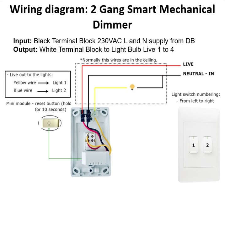 Smart WiFi Mechanical Light Dimmer, 2 Gang | Neutral Wire + BT | WiFi Tuya Smart Life
