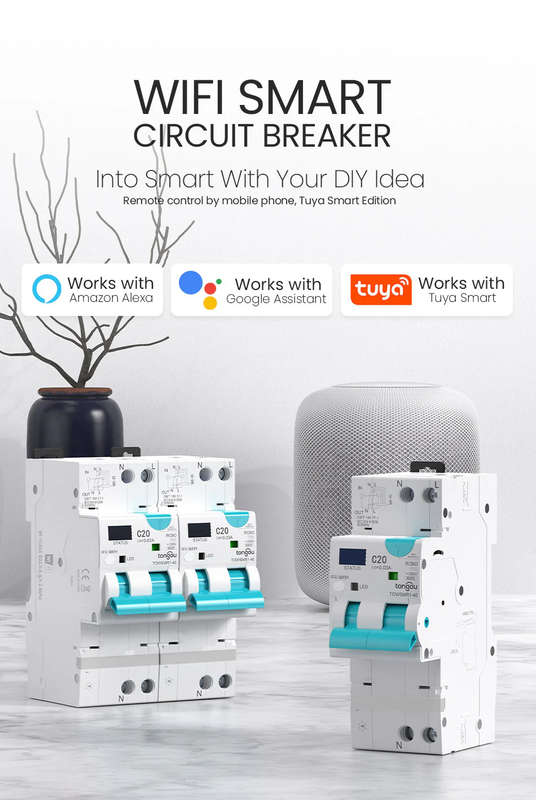 Smart Switch Circuit Breaker | 2 Pole MCB, 1-63A Adjustable 230VAC | WiFi Tuya