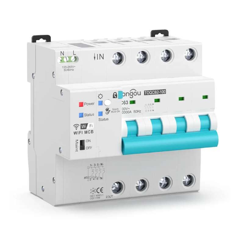 Smart Switch Circuit Breaker | 4 Pole MCB, 1-63A Adjustable 380VAC | WiFi Tuya