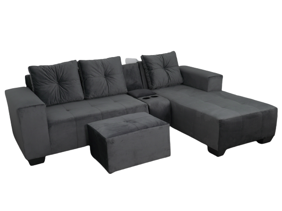 Chelsea Corner Couch - Grey Velvet - Right Hand