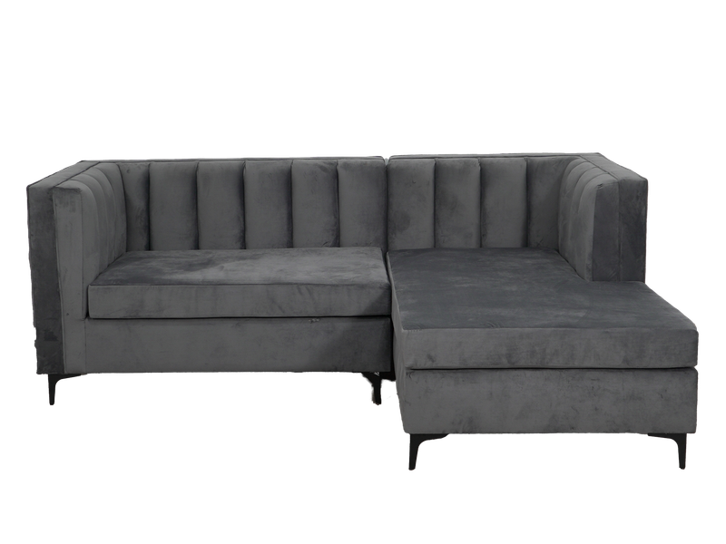 Emily Corner Sofa - Grey Velvet - Right hand