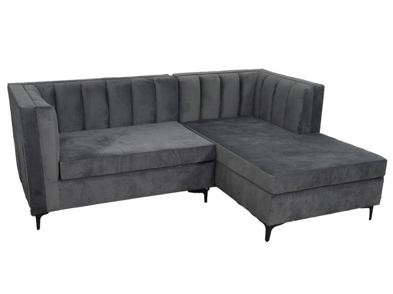Emily Corner Sofa - Grey Velvet - Right hand