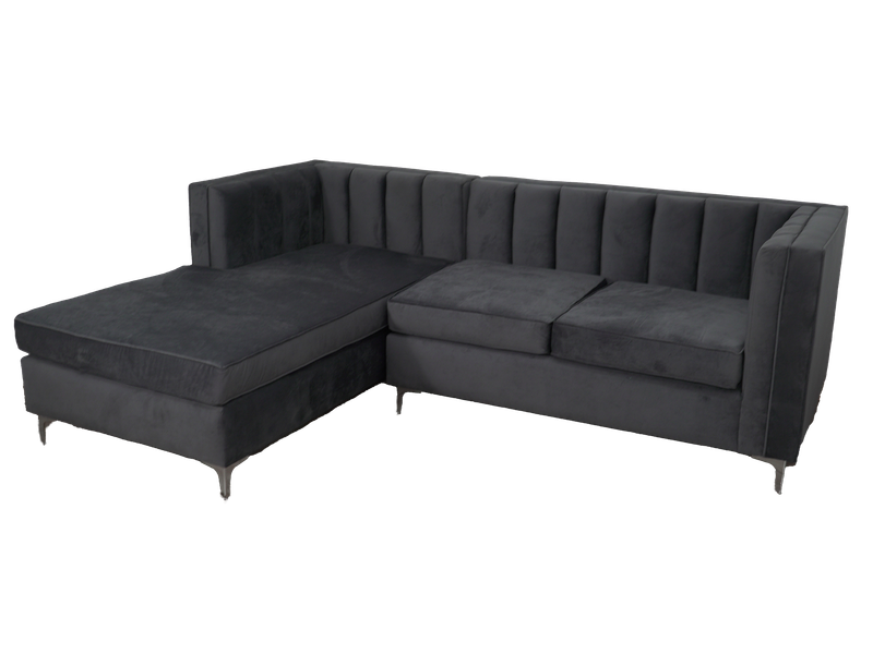 Emily Corner Sofa - Grey Velvet - Left hand