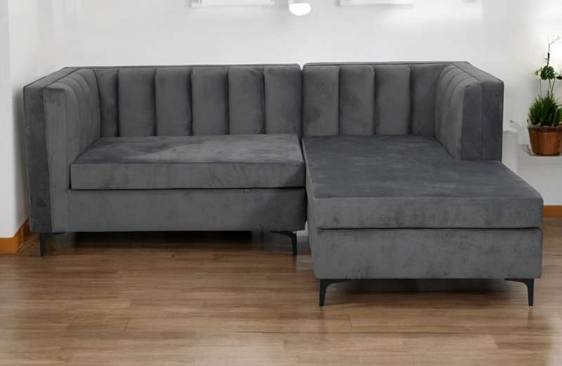 Emily Corner Sofa - Grey Velvet - Right hand