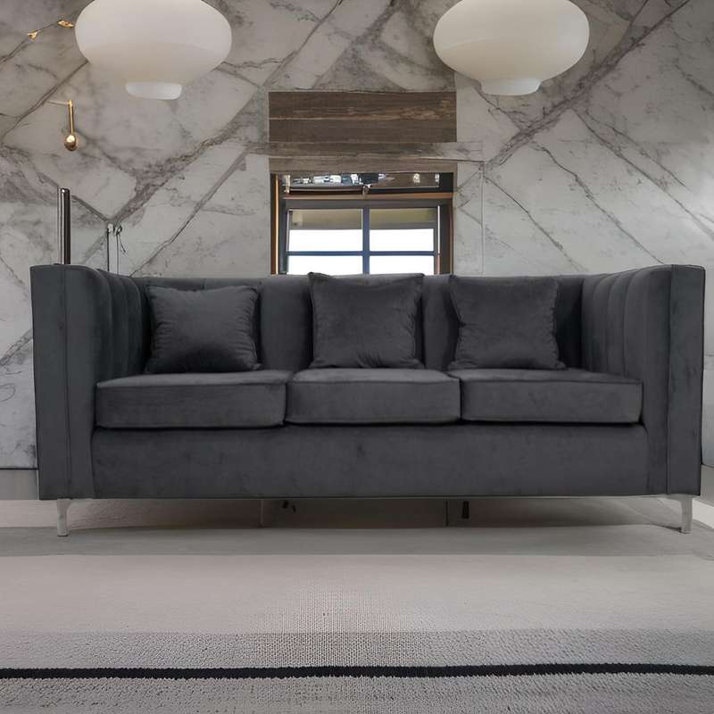 Emily 3 Seater Couch - Grey Velvet