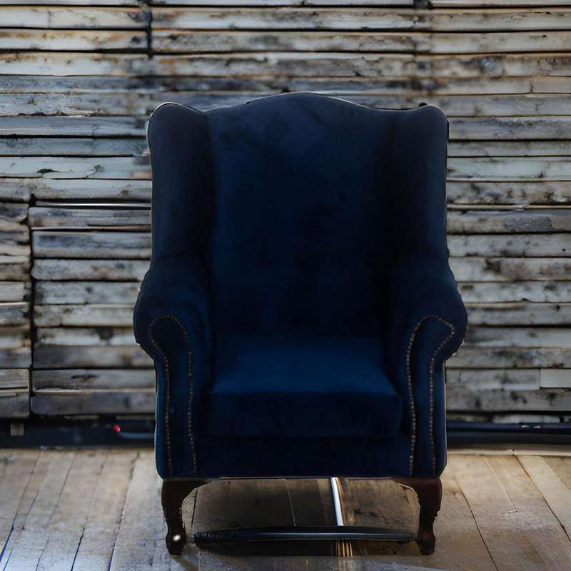 Wingback Chair - Blue Velvet