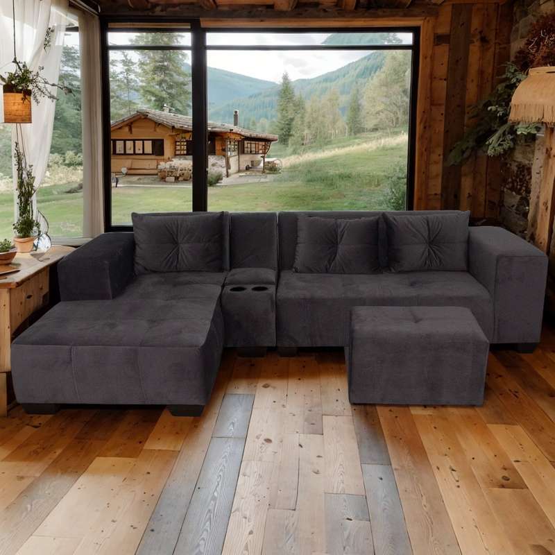 Chelsea Corner Couch - Grey Velvet - Left Hand