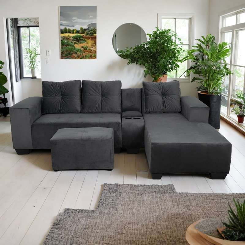 Chelsea Corner Couch - Grey Velvet - Right Hand