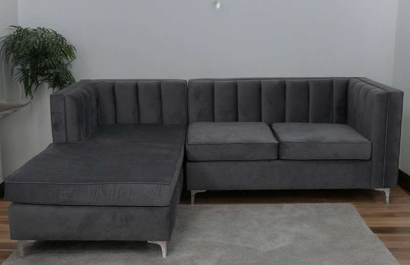 Emily Corner Sofa - Grey Velvet - Left hand