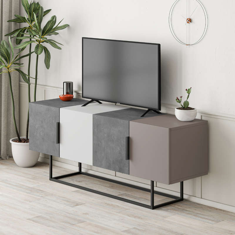 Tontini Tv Stand - Retro Grey-White-Retro Grey-Light Mocha