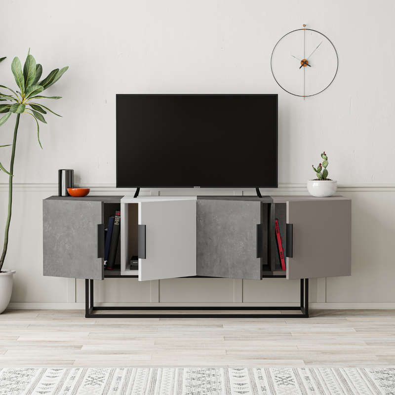 Tontini Tv Stand - Retro Grey-White-Retro Grey-Light Mocha