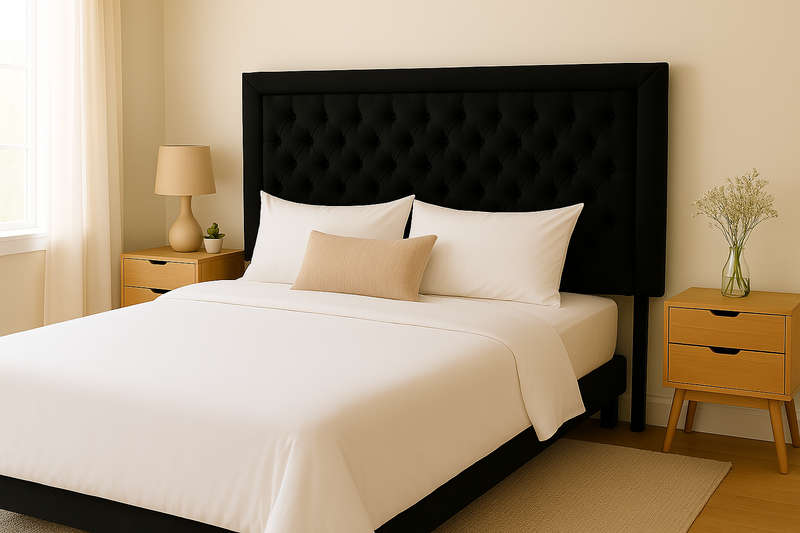 Nadine Headboard - Queen/Double - Black Covered Button