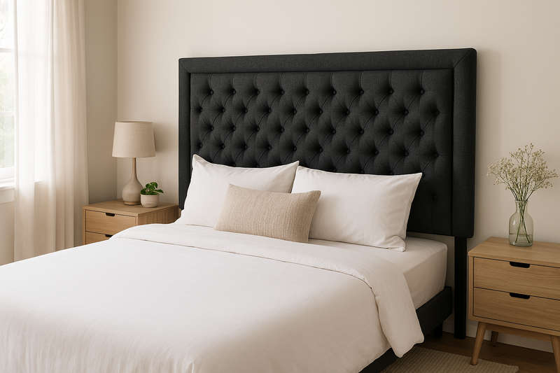 Nadine Headboard - Queen/Double - Charcoal Covered Button