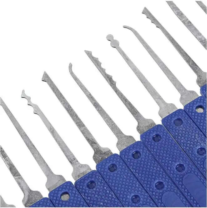12 Piece Lock Pick Set with Tranparent Padlock (Blue Handles)