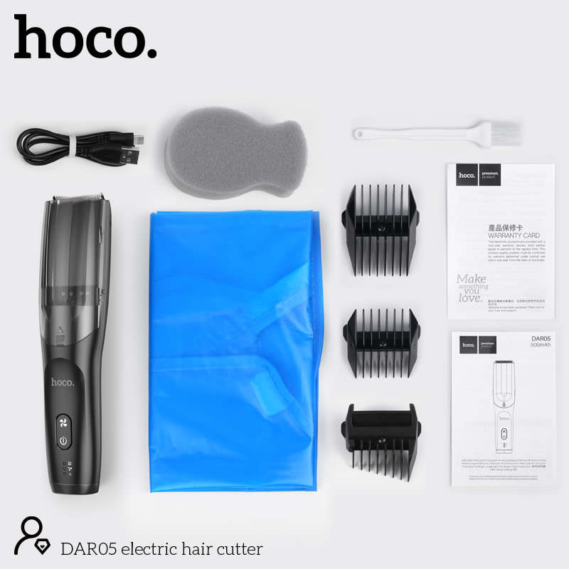 Hoco DAR05 Premium Electric Hair Cutter For Men | 3 Floating Heads | Built-in Trimmer | Black