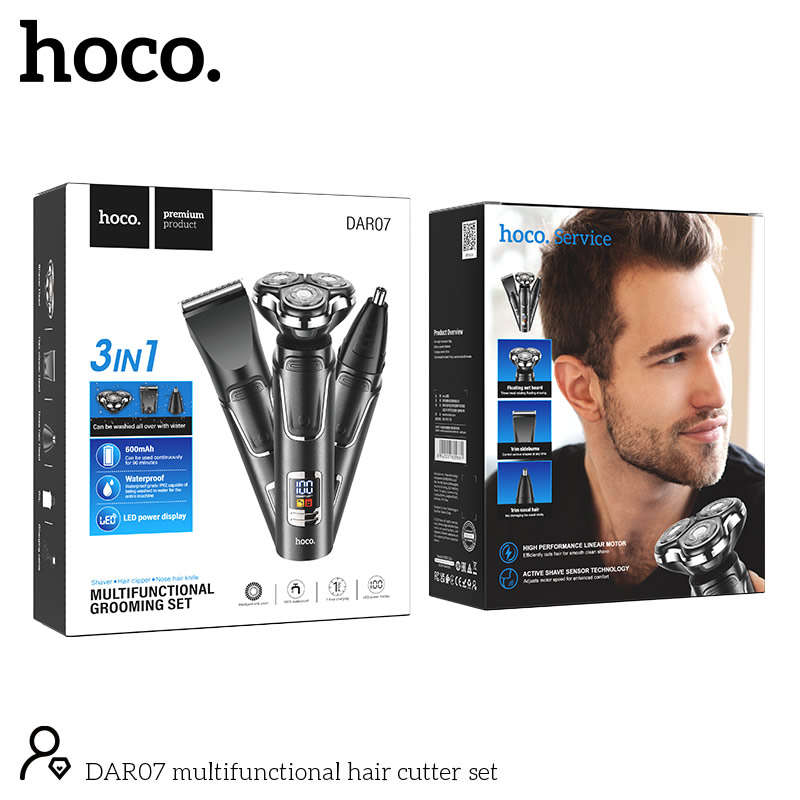 Hoco DAR07 Premium 3-in-1 Grooming Set For Men | Shaver, Clipper, Nose Trimmer | IP67 Waterproof