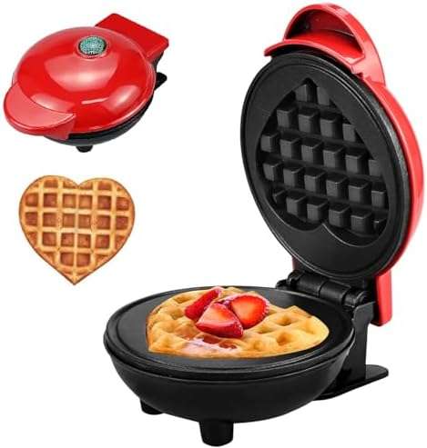 Red Heart-shaped mini waffle maker 350W - 0.80kg