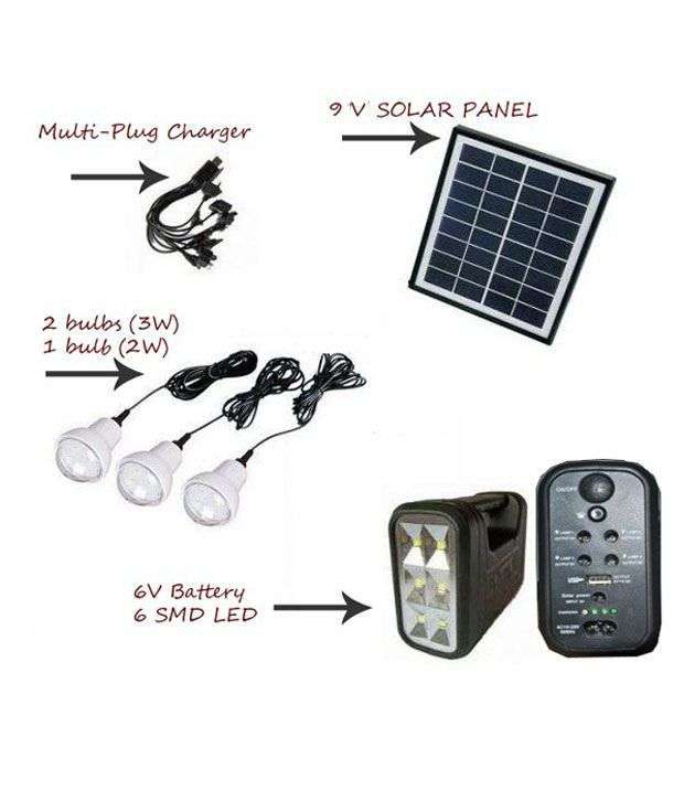 Solar Home Lighting System with 3 Led Bulbs