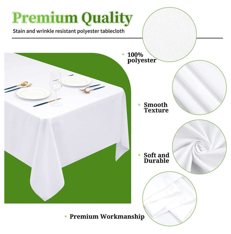 Dmart Classic Rectangular Table Cloth Pack of 6 Polyester Table Cover -White