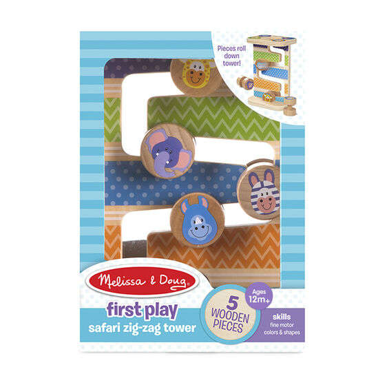 First Play Wooden Safari Zig-Zag Tower With 4 Rolling Pieces