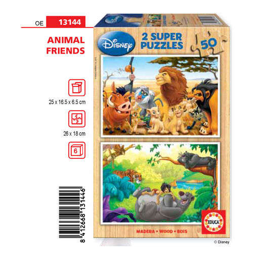 Educa - Disney Animal Friends Wooden Puzzles - 2x50 Piece Puzzles