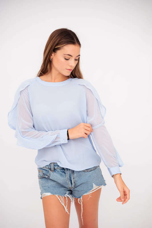 Ladies Elegant Blue Blouse with Frill Sleeves