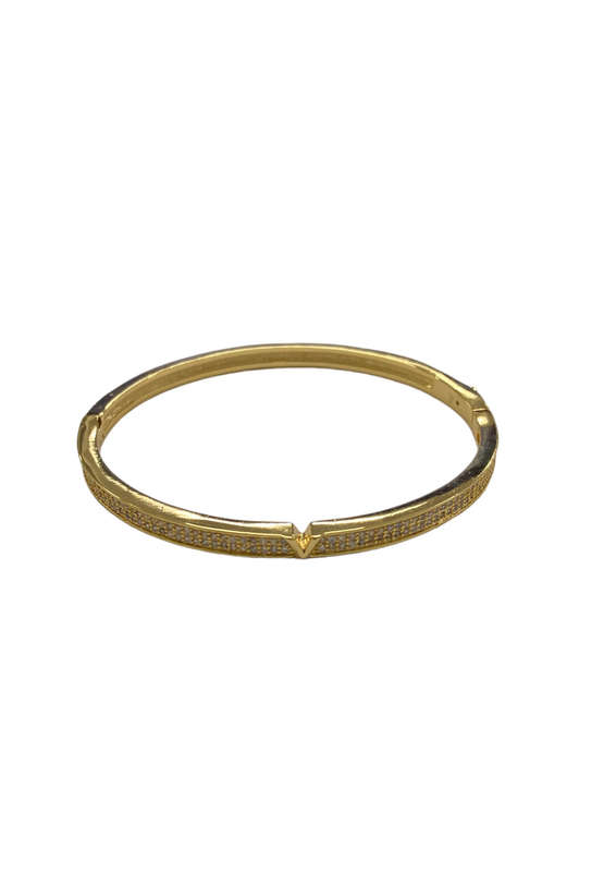 Ladies Golden Clip-On Bracelet with Diamante Studs - V Design