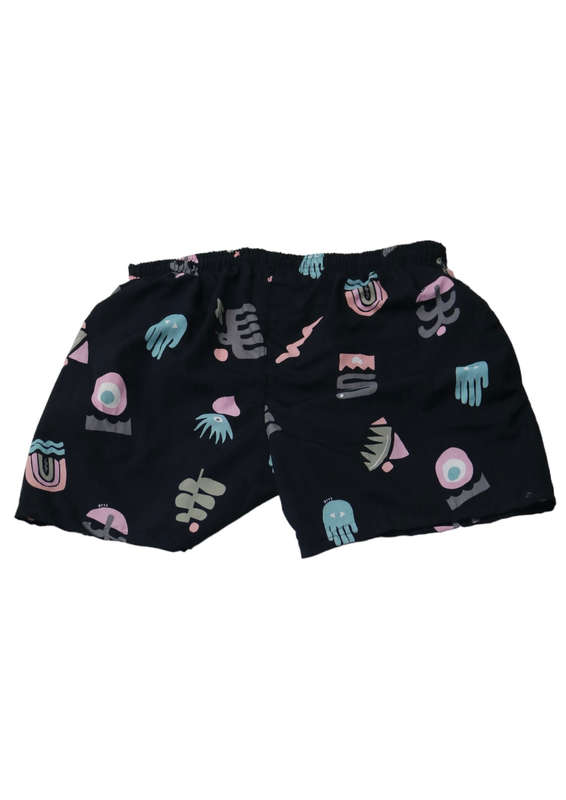 Mens Black Animated Design Swim Shorts