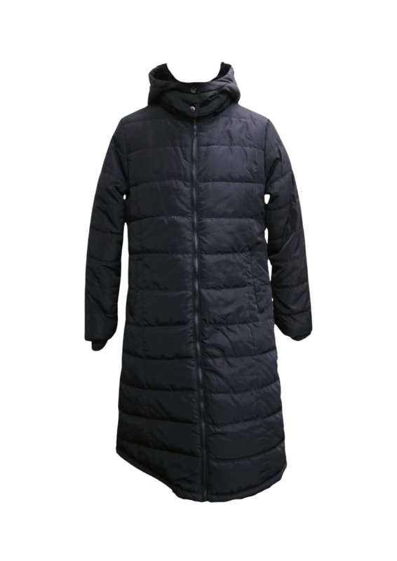 Womens Long Fur-lined Puffer Coat Black