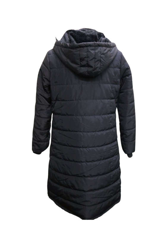 Womens Long Fur-lined Puffer Coat Black