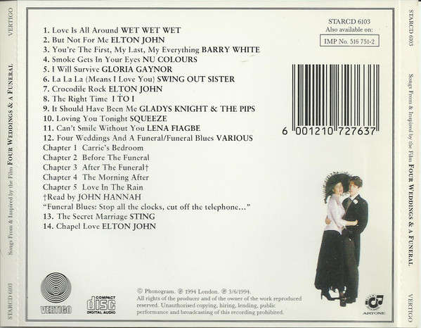Various - Four Weddings And A Funeral (Songs From And Inspired By The Film) (CD, Comp)