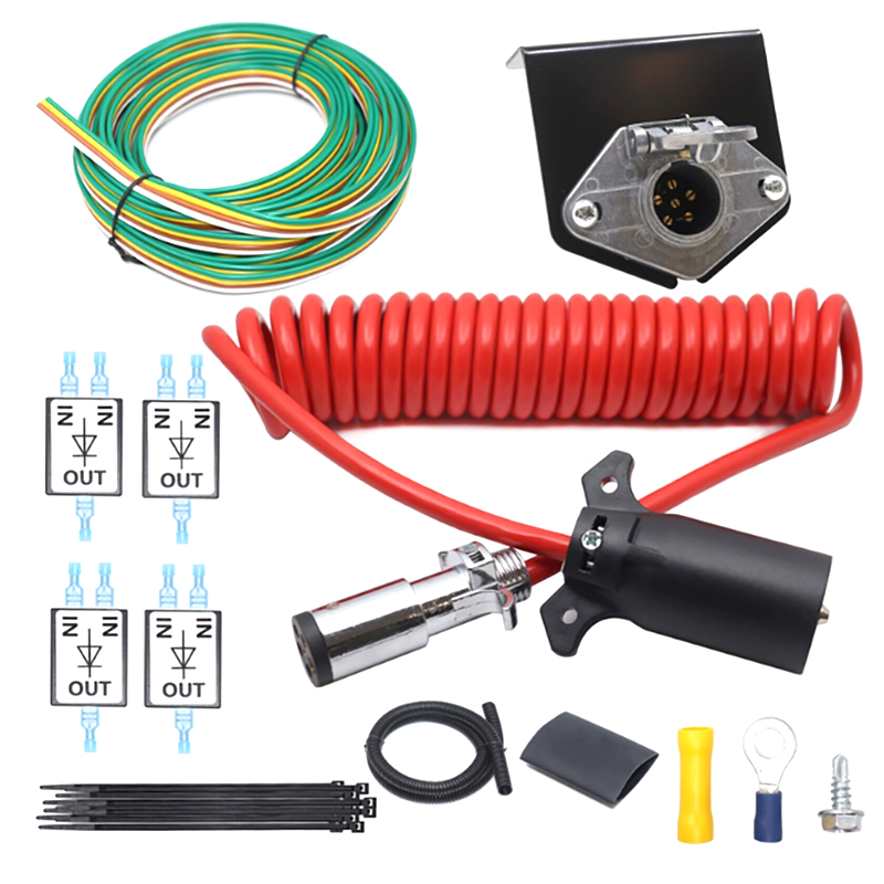 Towed Vehicle RV Harnesses 7 Way to 6 Way Round Pin Connector Trailer Wiring Kit