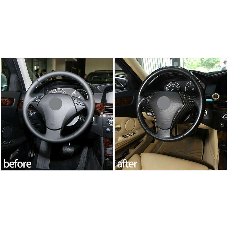 Carbon Fiber Style Steering Wheel Button Cover Fit For BMW 5Series E60 E61 03-10