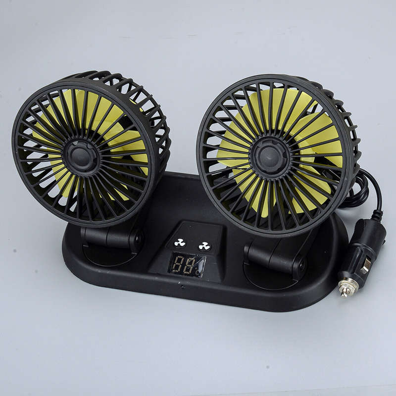 Vehicle Auto Dash Cooling Fan Dual Head Rotable & Cigarette Lighter Socket