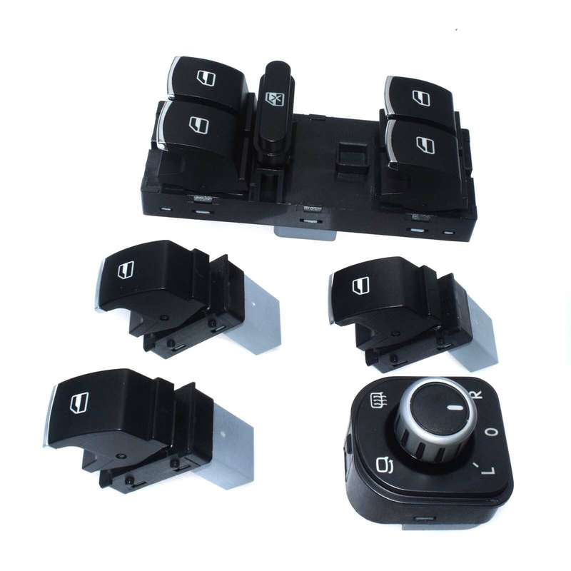 New Chrome Master Window Mirror Switch Set 5 For VW Jetta 3 Golf MK5 MK6 Passat