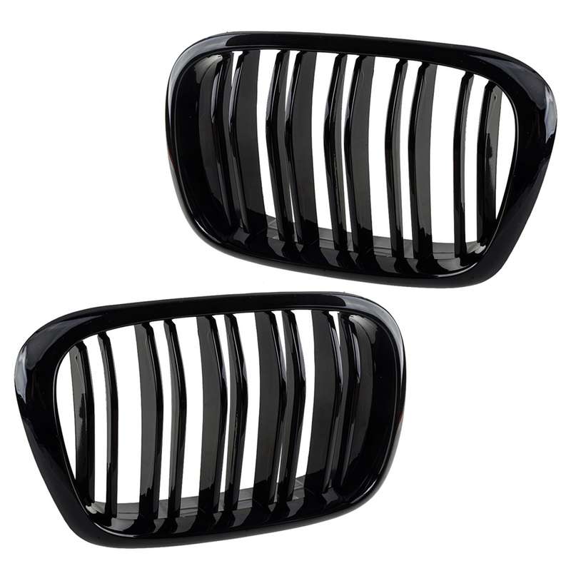 Gloss Black Double Slat Front Kidney Grilles Fit For BMW 5 Series E39 Sedan M5