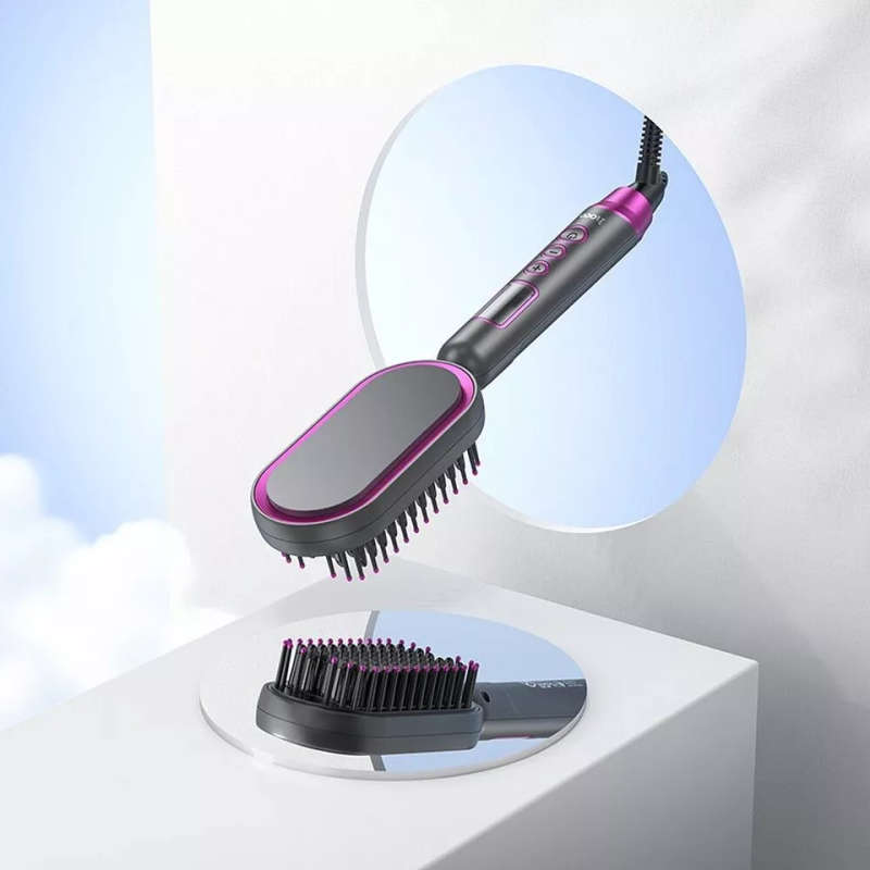 2-in-1 HOCO HP44 Hair Straightener Brush For Women | PTC Fast Heating | LCD Display | Auto Shut-Off