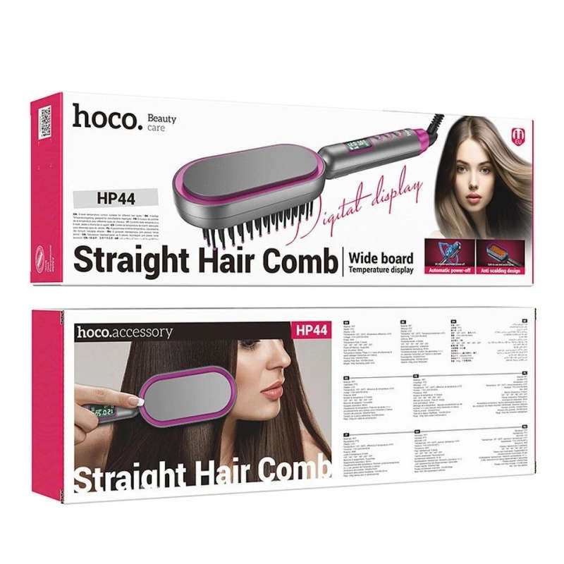 2-in-1 HOCO HP44 Hair Straightener Brush For Women | PTC Fast Heating | LCD Display | Auto Shut-Off