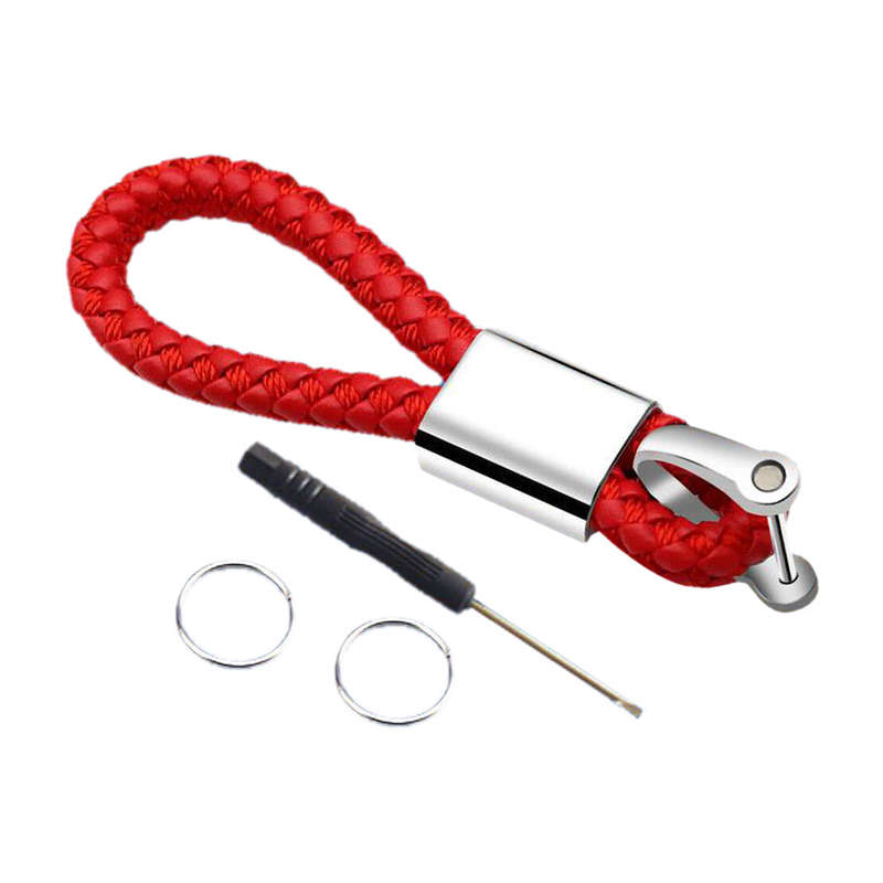 Red PU Braided Style Car Remote Key Ring Keychain With Stirrup Buckle