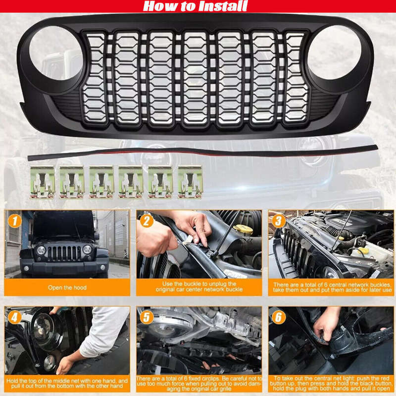 For Jeep Wrangler JK 2007-2017 upgrade to 2024 JL Front Grill Bumper Mesh Grille
