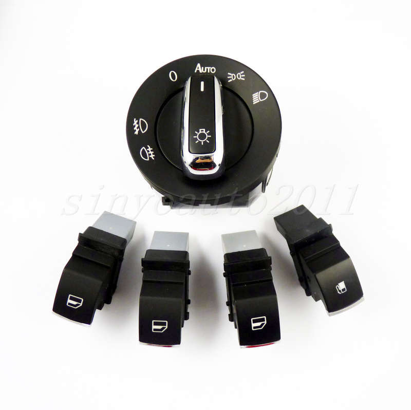Chrome Headlight Window Master Switches Controls For VW 5ND959857 Set of 8 PCS