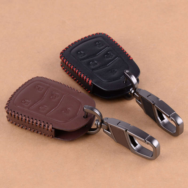 5 BTN Leather Smart Key Fob Case Holder Keyring Black Brown Fit for Cadillac