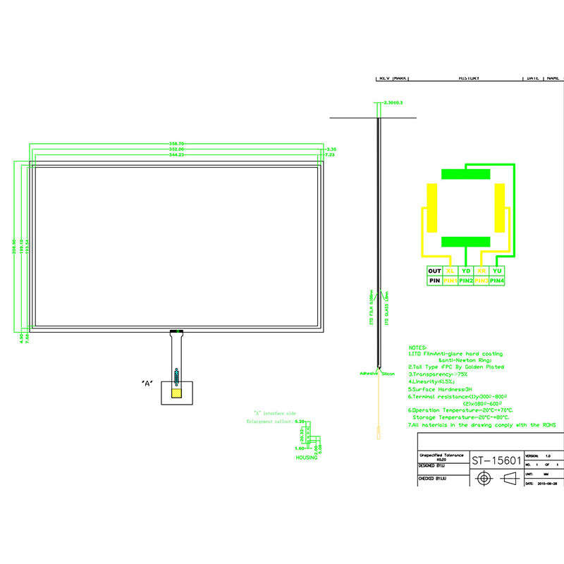 364*216mm for 15.6inch Monitor 15.6" 4 Wire USB Kit Resistive Touch Screen Panel