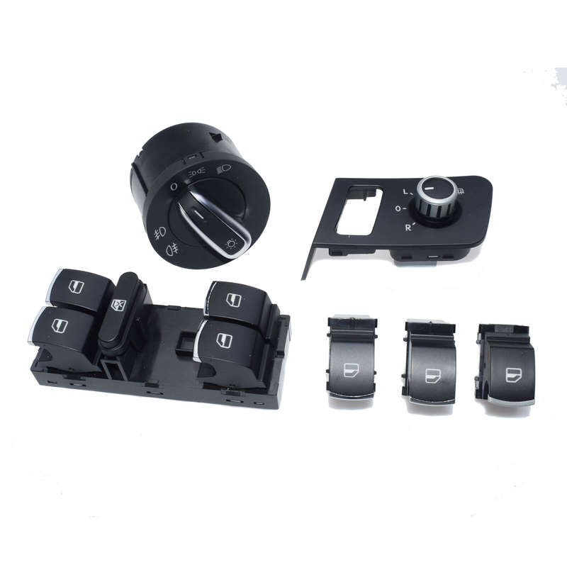 SET For VW Chrome Window Mirror & Headlight Lamp Control Switch Button 5ND959857