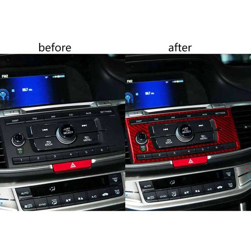 Fit For Honda Accord 2013-17 Carbon Fiber Red Center Console Panel Cover Decor
