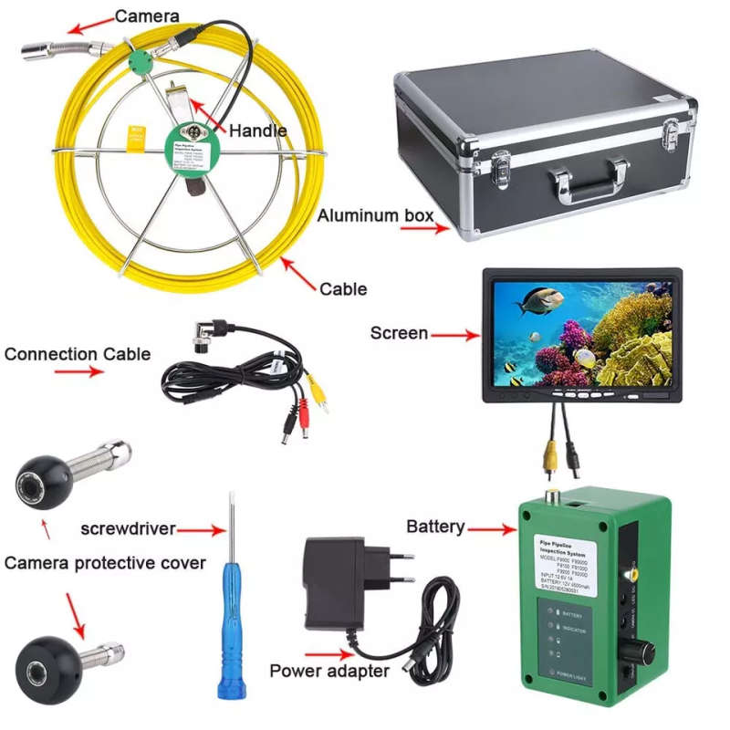 17mm Industrial Pipe Sewer Inspection Video Camera IP68 with 7 inch LCD Monitor-50M